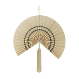 Jaime Bamboo Wall Decor 70cm in natural, a pleated fan-shaped wall art piece with two contrasting curved bands, a central hub tassel, and top cord loop, shown against a plain white background.