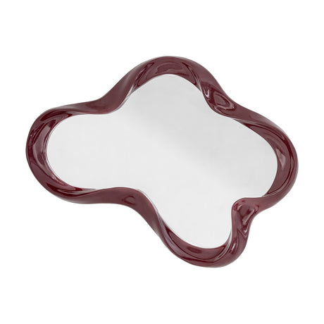 Violeta wall mirror, 47x62cm, with a glossy red resin frame rippling into soft rounded lobes around the glass, shown on a plain white background.