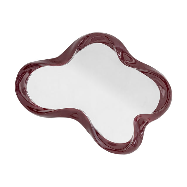 Violeta wall mirror, 47x62cm, with a glossy red resin frame rippling into soft rounded lobes around the glass, shown on a plain white background.