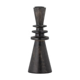Armel Wooden Candle Holder, 20cm, black mango wood with a tapered cup, three stacked flat rings, and a flared conical base, shown against a plain white background.