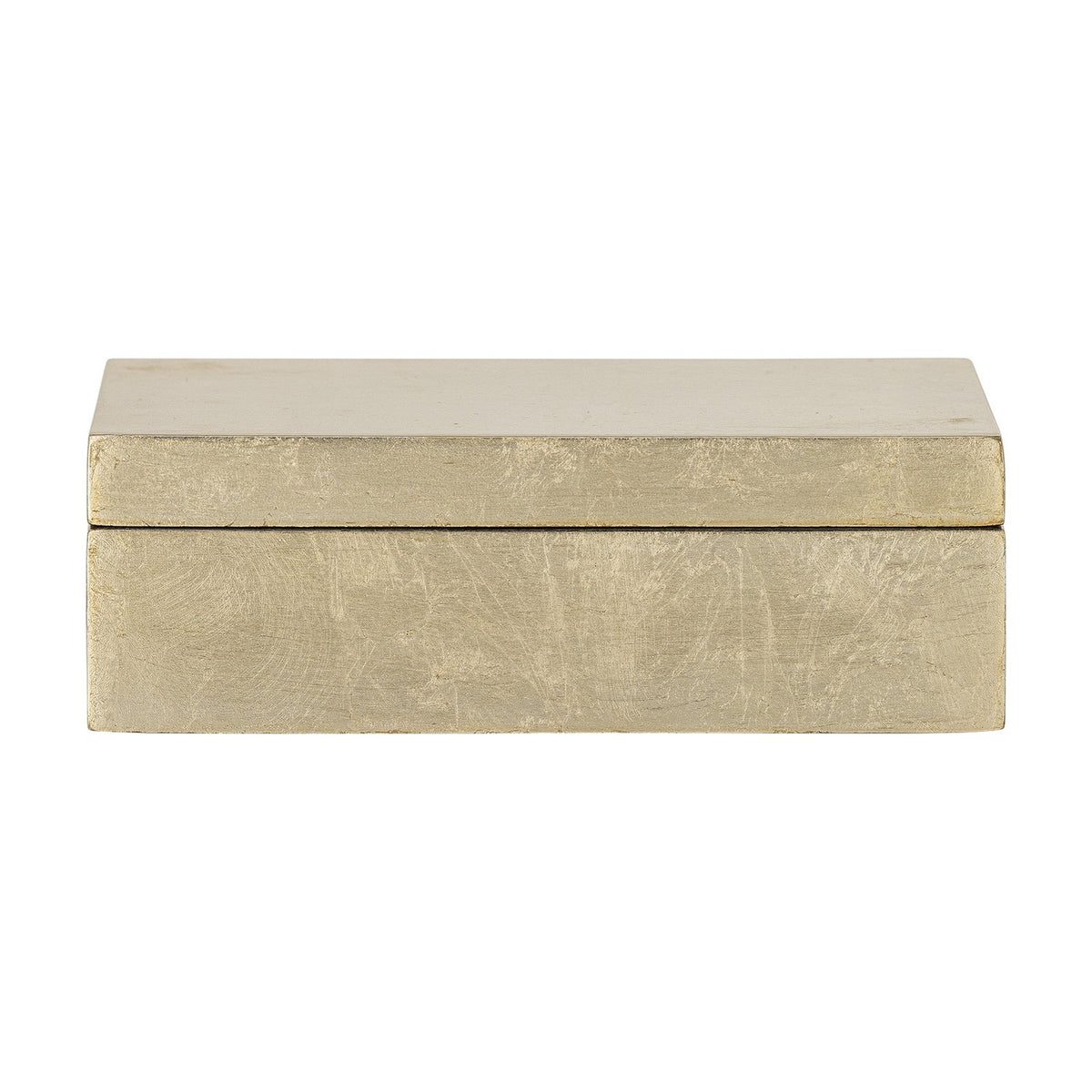 Nenon Storage Box with Lid in gold MDF, a low rectangular box with separate lid and textured high-gloss finish, shown on a plain white background.