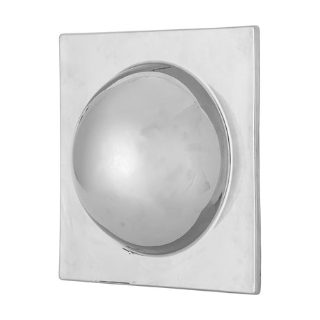 Cesta Square Stoneware Wall Decor in Silver, a flat square panel with a rounded domed centre in a high-shine electroplated finish, shown on a plain white background.