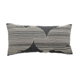Brechia Striped Cotton Cushion in grey, a rectangular cushion with fine embroidered stripes forming abstract triangular shapes, shown on a plain white background.