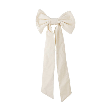 Ruby Cotton Christmas Bow in cream woven cotton with two full loops and long tails, shown on a plain white background.