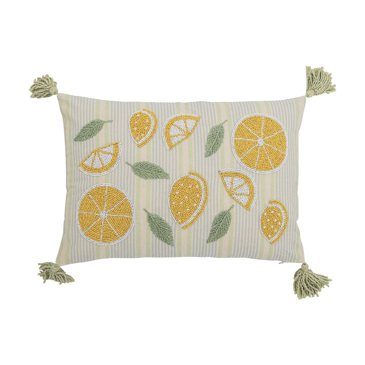 Lemon Striped Cotton Cushion - Yellow
