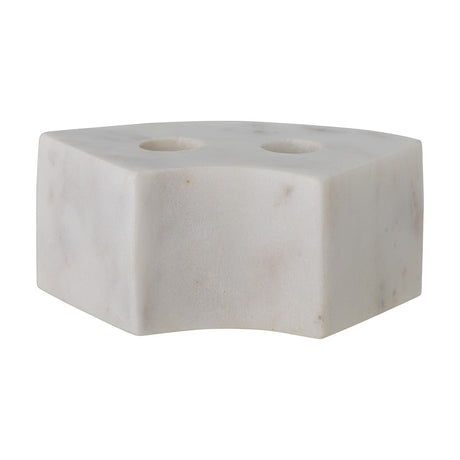 Florida Marble Candle Holder in white, a low curved block with two candle holes on top, shown on a plain white background.