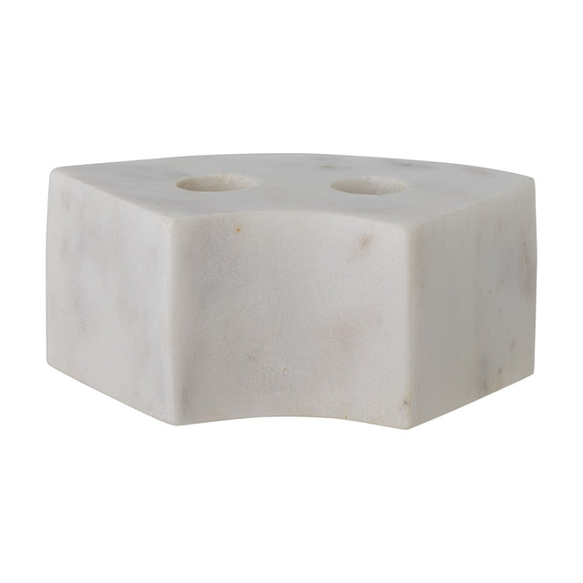 Florida Marble Candle Holder in white, a low curved block with two candle holes on top, shown on a plain white background.