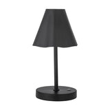 Lianna Wavy Iron Rechargeable Table Lamp in black, featuring a cone-shaped shade with a soft wavy lower edge, slender stem, and round base with touch control, shown on a plain white background.