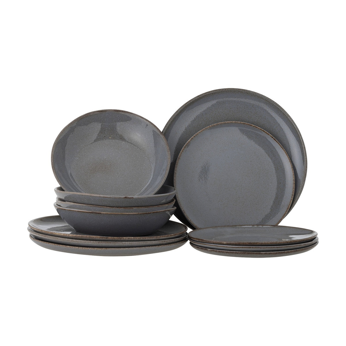Sandrine Speckled Stoneware Dinner Set of 12 - Grey