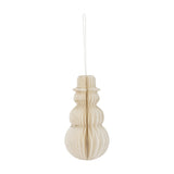 Felip Paper Christmas Tree Decoration in cream, a honeycomb-fold snowman ornament with rounded tiers and a brimmed hat, shown with hanging loop on a white background.