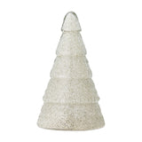 Emilius glass Christmas tree decoration in white, tiered fir shape with a rounded tip and textured surface, shown on a plain white background.