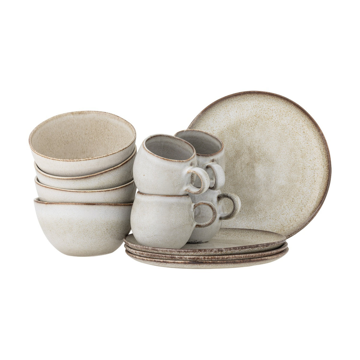 Sandrine Stoneware Breakfast Set of 12 - Beige