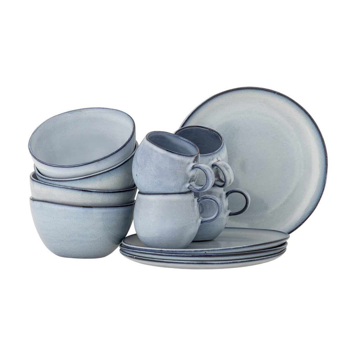 Sandrine Stoneware Breakfast Set of 12 - Blue