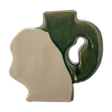 River Crackle Stoneware Vase 20cm in Green, a flat, cut-out style design with a wavy beige side and a glossy green crackle-glazed neck and loop handle, shown on a plain white background.