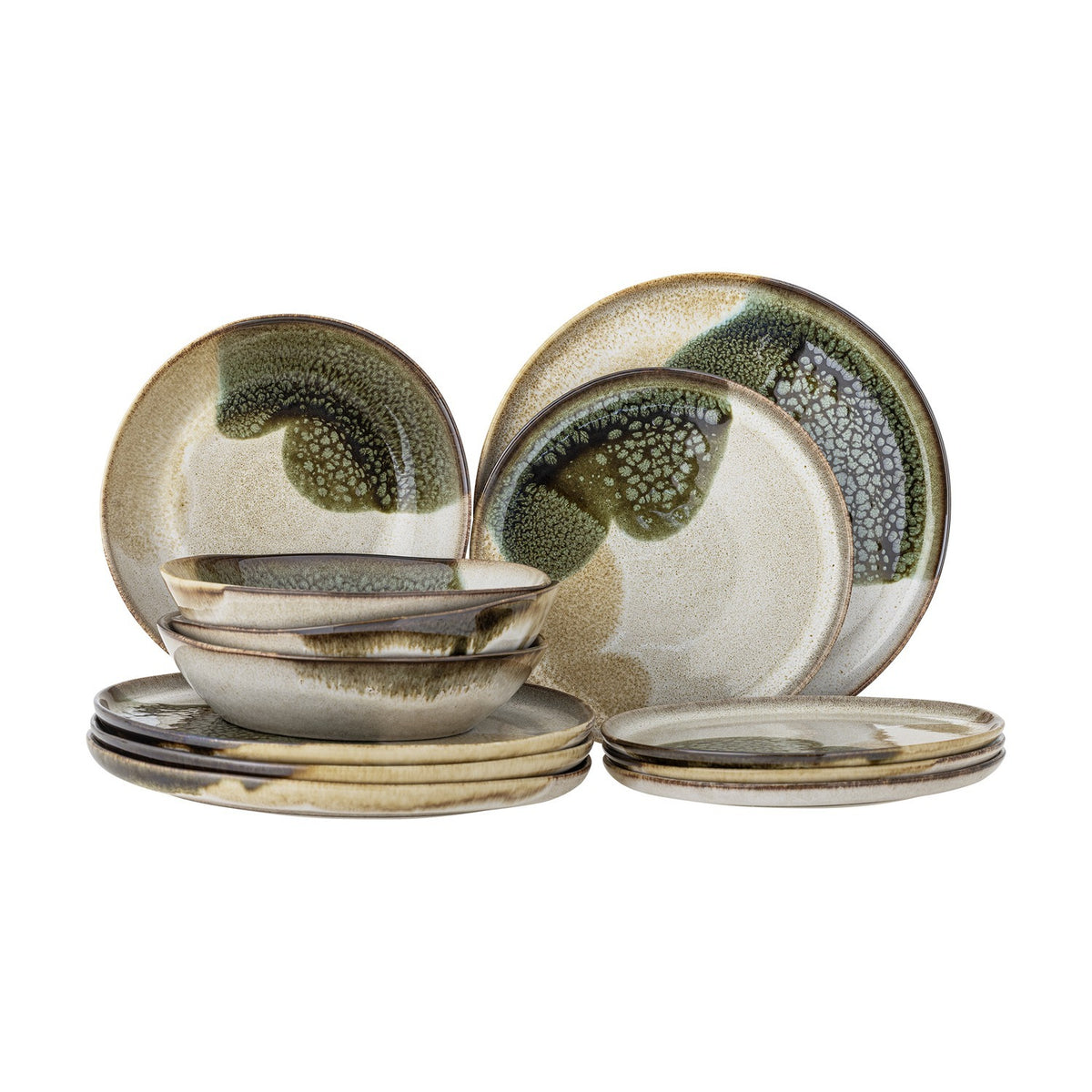 Jules Stoneware Dinner Set of 12 - Green