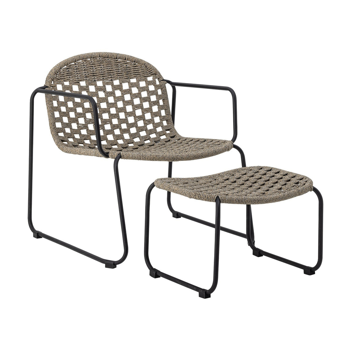 Calana Iron Lounge Chair with Footstool - Grey