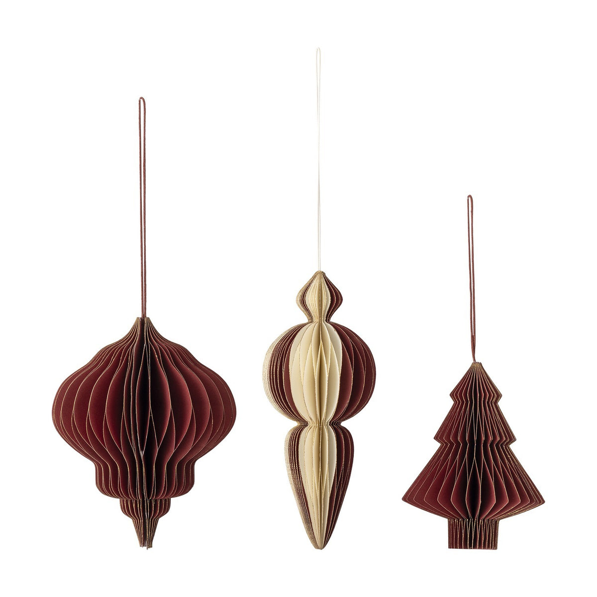 Tinkle Paper Christmas Tree Decorations Set of 3 - Red