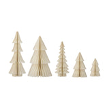 Milan Paper Christmas Decorations Set of 5 in cream, five tiered paper cone trees of varying heights and widths, Scandinavian-style, on a plain white background.