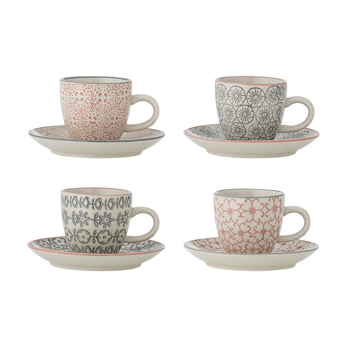 Cécile Stoneware Cup & Saucer 80ml Set of 4 - Multi