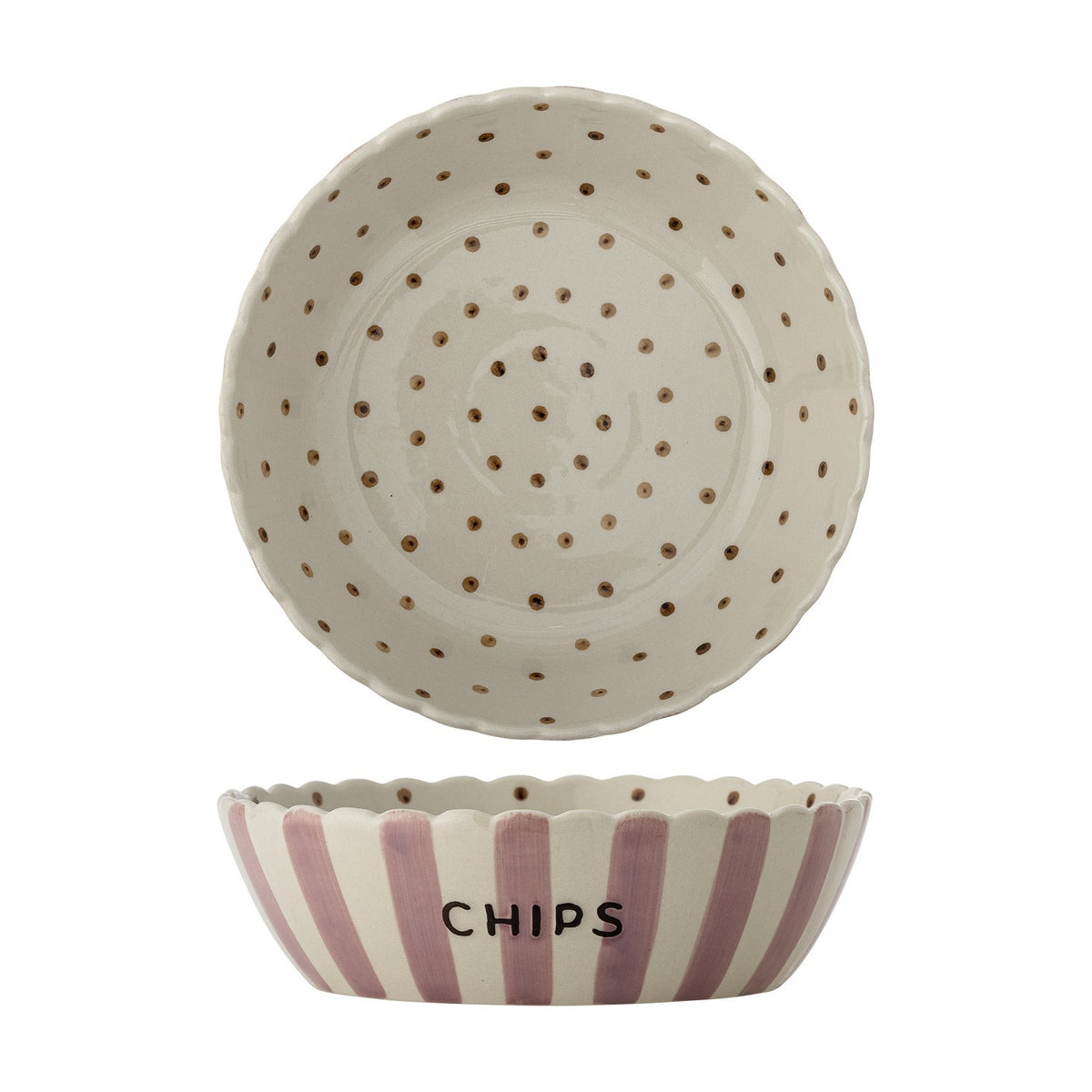 Chip Striped Stoneware Bowl 24cm - Pink