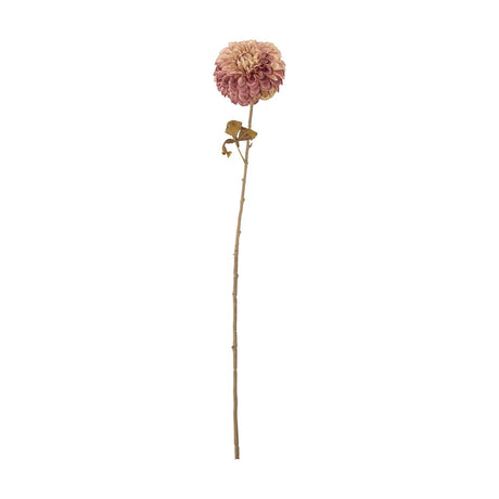 Artificial chrysanthemum stem, 73cm, with a full rounded pink flower head, small leaves on a slender nodded stem, set against a plain white background.