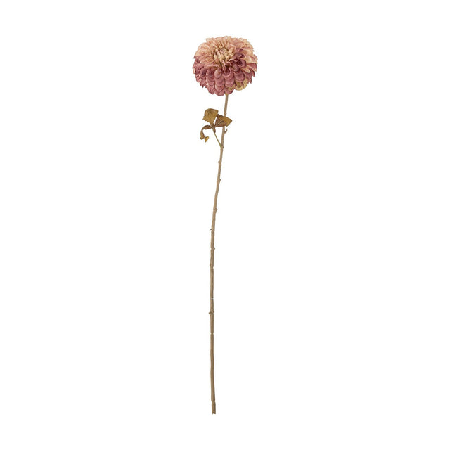 Artificial chrysanthemum stem, 73cm, with a full rounded pink flower head, small leaves on a slender nodded stem, set against a plain white background.