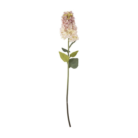 Artificial hydrangea stem, 95cm tall, with a cone-shaped pink floret head shading to cream, green leaves along a slender stem, set against a plain white background.