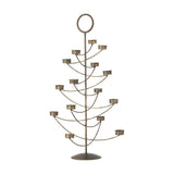 Alani Iron Christmas Tealight Holder in gold, a tree-shaped metal candle holder with staggered curved arms, tealight cups, a ring top, and domed base on a white background.