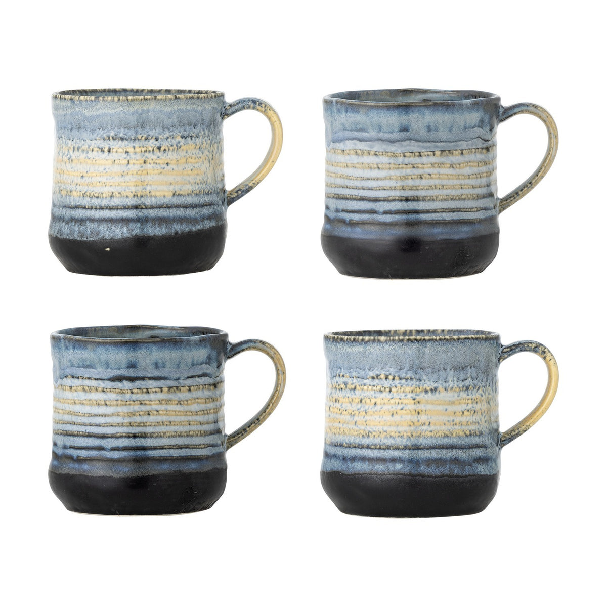 Deana Striped Stoneware Mugs 380ml Set of 4 - Blue