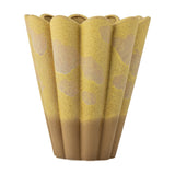 Penn Speckled Stoneware Vase 29cm in yellow, a fluted vase with a scalloped rim, speckled glaze, and a plain earthy brown base band, shown against a white background.