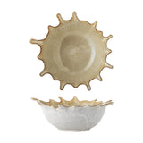Alcott Stoneware Bowl 24x21cm in beige, shown from top and side, with a splash-effect rim of rounded points and a white interior, on a plain background.