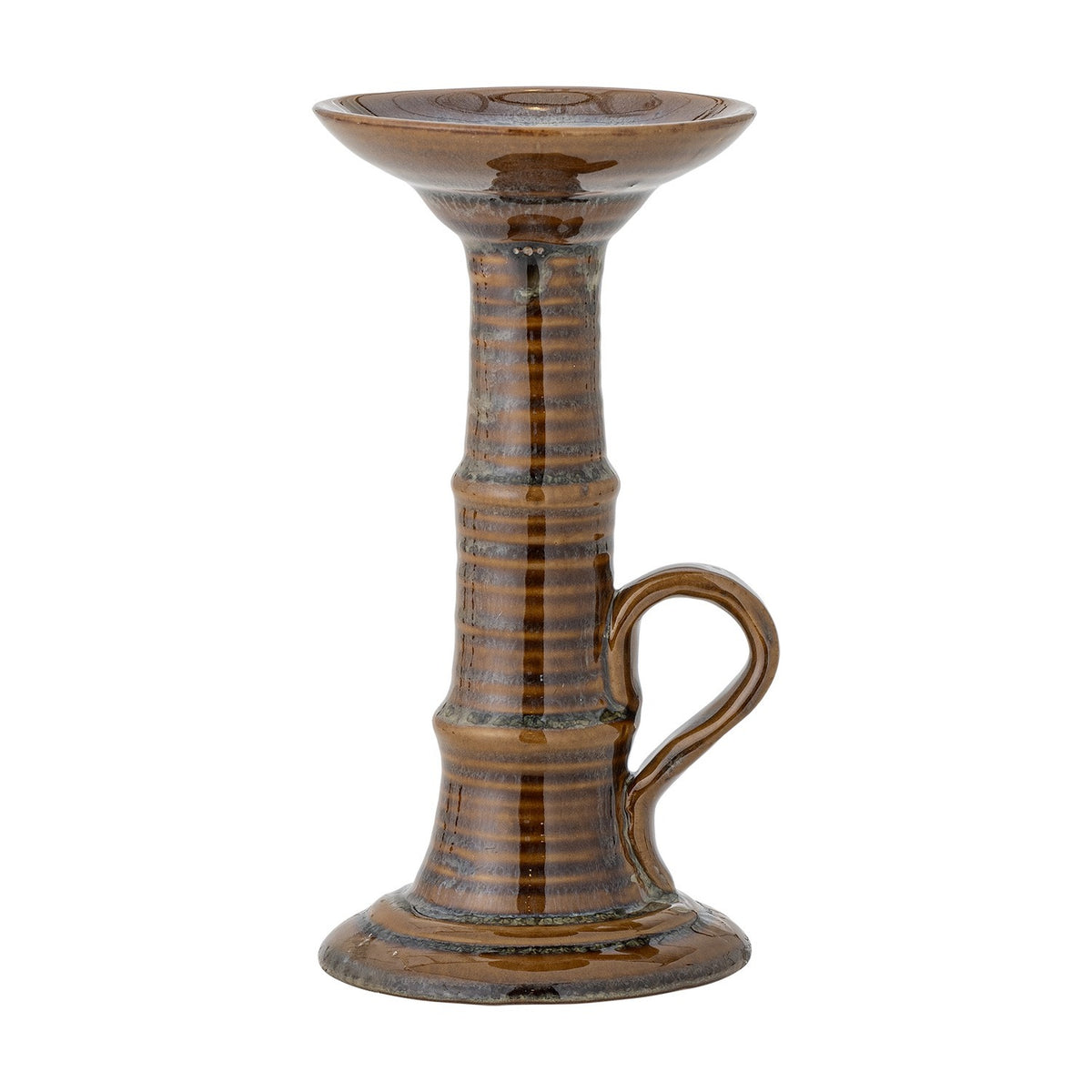 Rigby Striped Stoneware Candle Holder - Brown