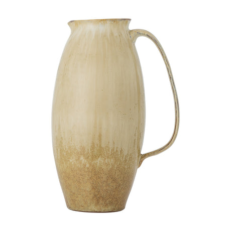 Saskia Speckled Stoneware Vase 31.5cm in Beige, jug-shaped with a looped handle and pinched lip, speckled ceramic finish darkening towards the base, shown on a plain white background.