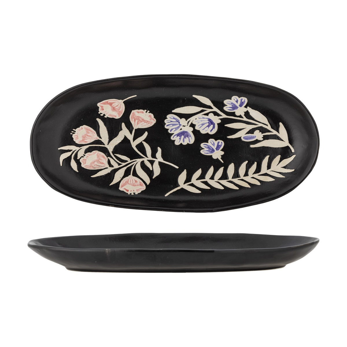 Amberly Floral Stoneware Platter 41x19.5cm - Black