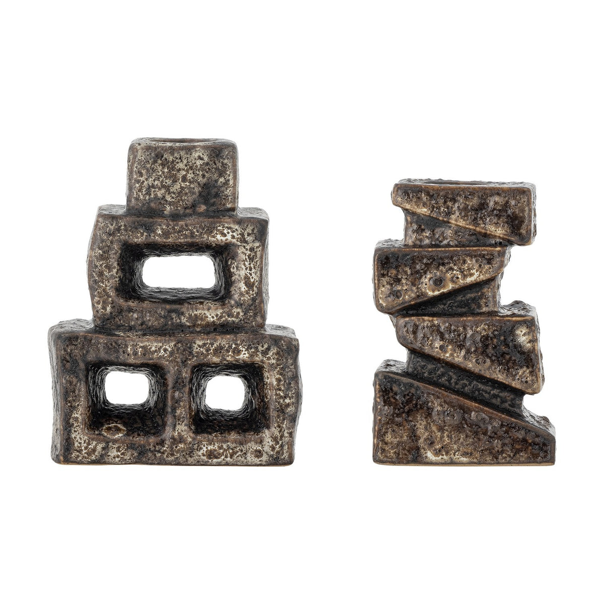 Hale Stoneware Candle Holders Set of 2 - Brown