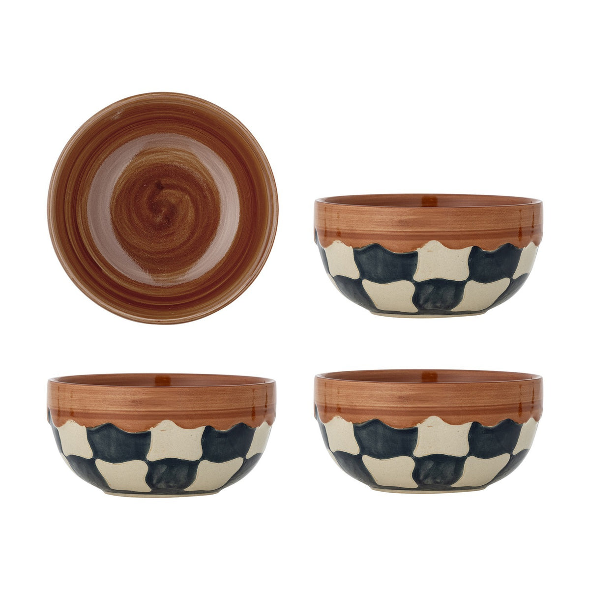 Check Checked Stoneware Bowls 14cm Set of 4 - Multi