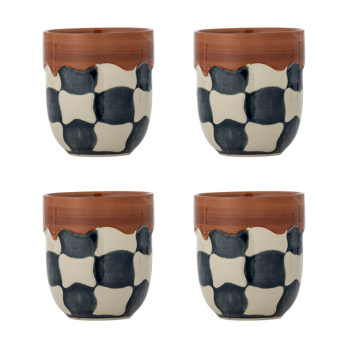 Check Checked Stoneware Cups 375ml Set of 4 - Multi