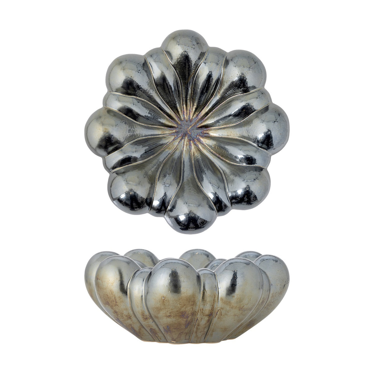 Sheeran Flower Stoneware Bowl 31.5cm - Silver