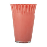 Janine Fluted Glass Vase 30cm in pink, mouthblown glass with a deep wavy frilled rim tapering to a narrow clear-glass foot, shown against a plain white background.