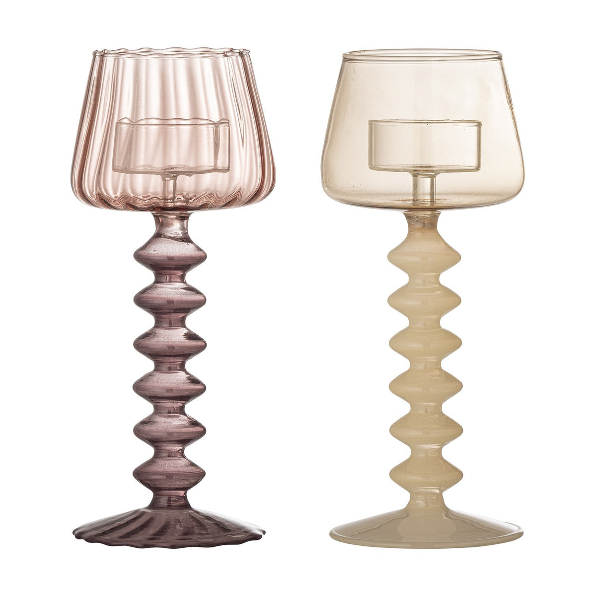 Daze Fluted Glass Tealight Holders Set of 2 - Multi