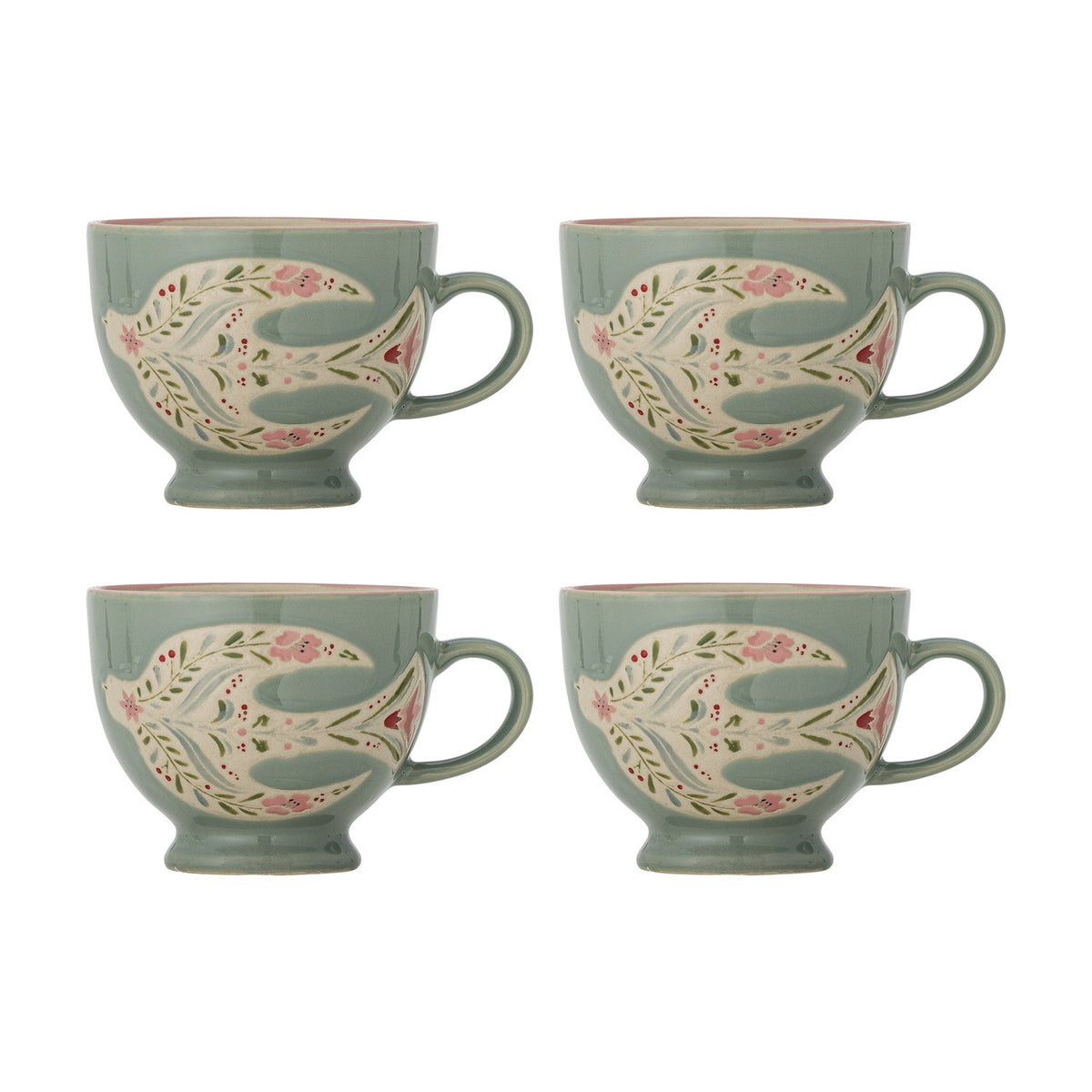 Rosalynde Stoneware Mugs 400ml Set of 4 - Green