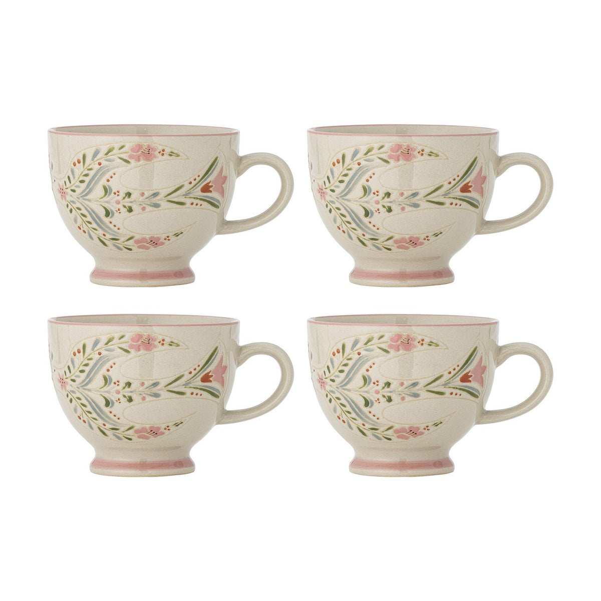Rosalynde Floral Stoneware Mugs 400ml Set of 4 - Cream