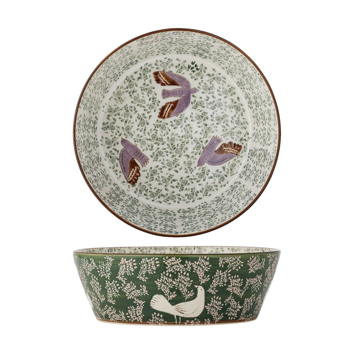 Hezha Floral Stoneware Bowl 28cm - Green