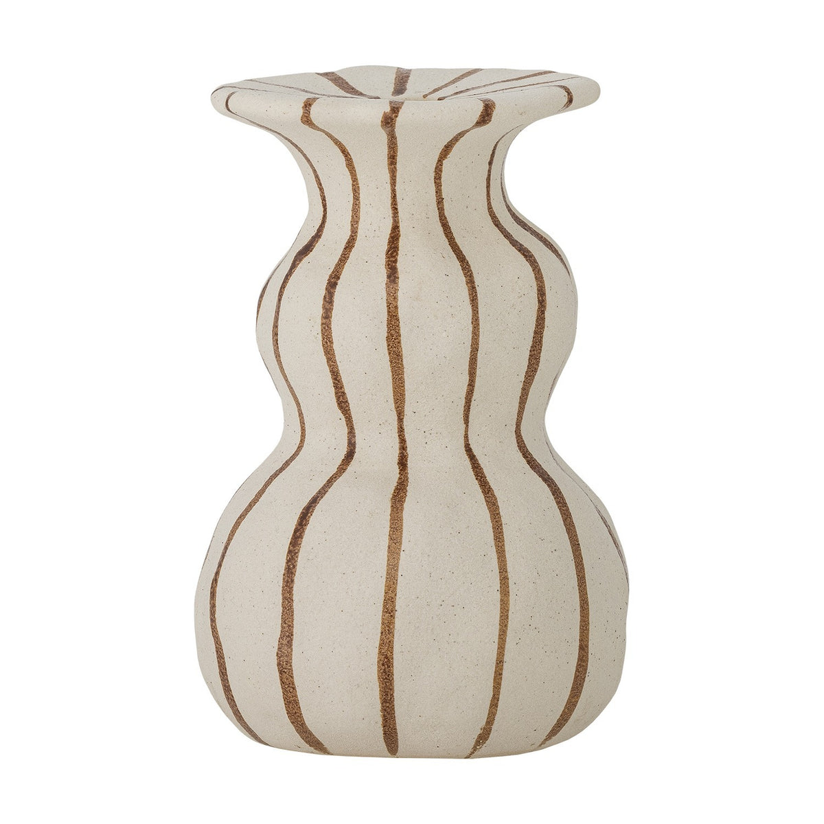 Byron Striped Stoneware Candle Holder - Cream