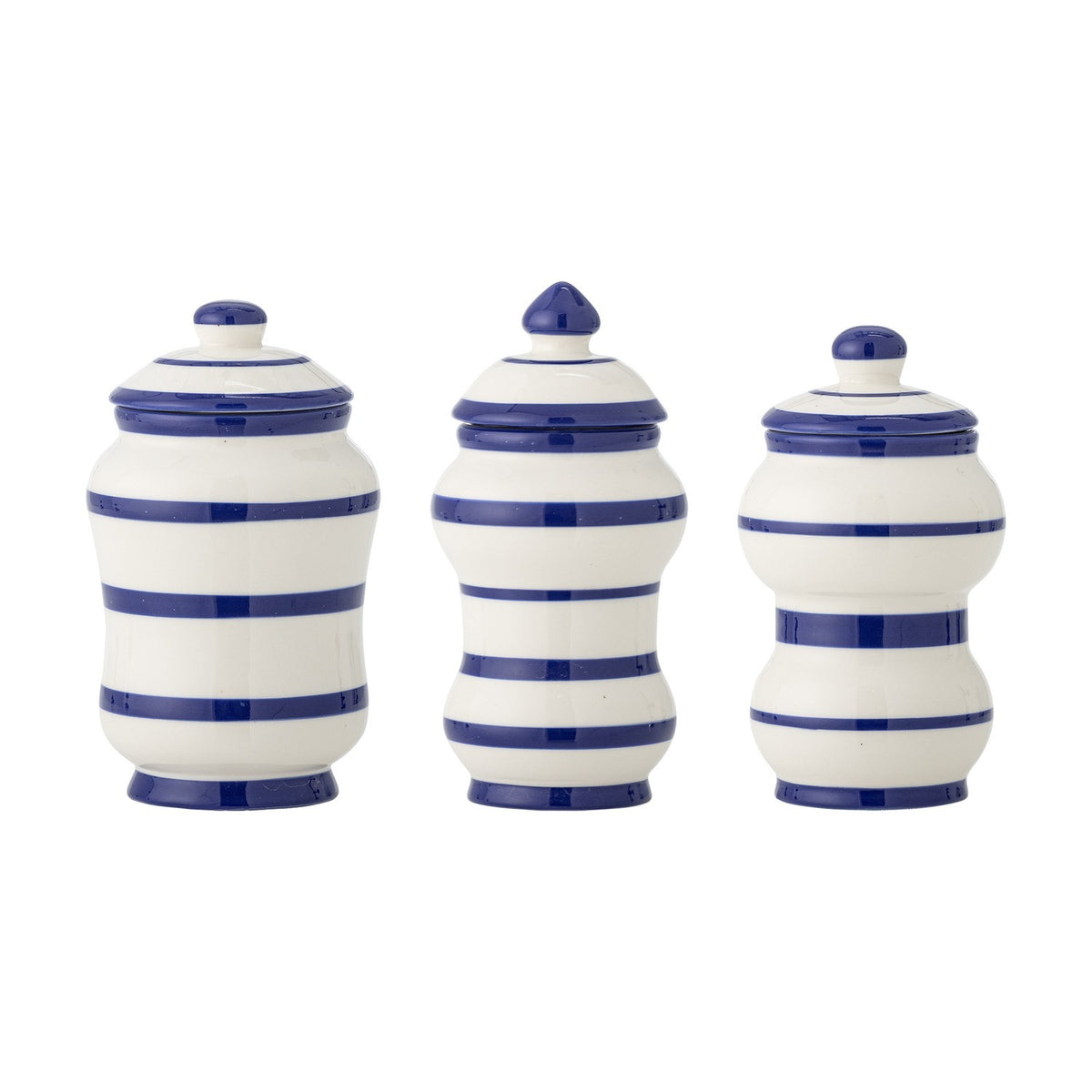 Maynard Striped Storage Jars with Lids 525ml Set of 3 - White