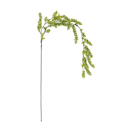 Reed Artificial Stem in green, a tall faux plant with a slender brown stalk arching into trailing strands of small green clusters and fine leaves, shown against a plain white background.