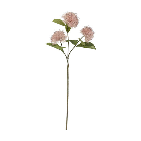 Artificial chrysanthemum stem, 100cm, with three round pink spiky blooms and green leaves on branching stems, shown against a plain white background.