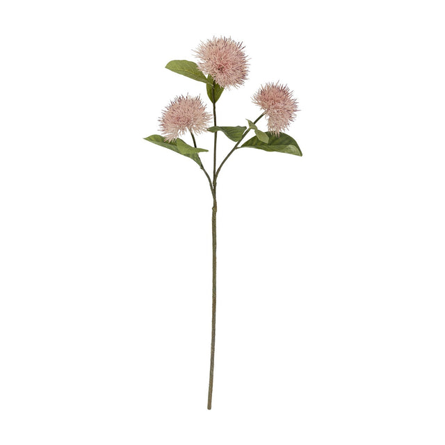 Artificial chrysanthemum stem, 100cm, with three round pink spiky blooms and green leaves on branching stems, shown against a plain white background.