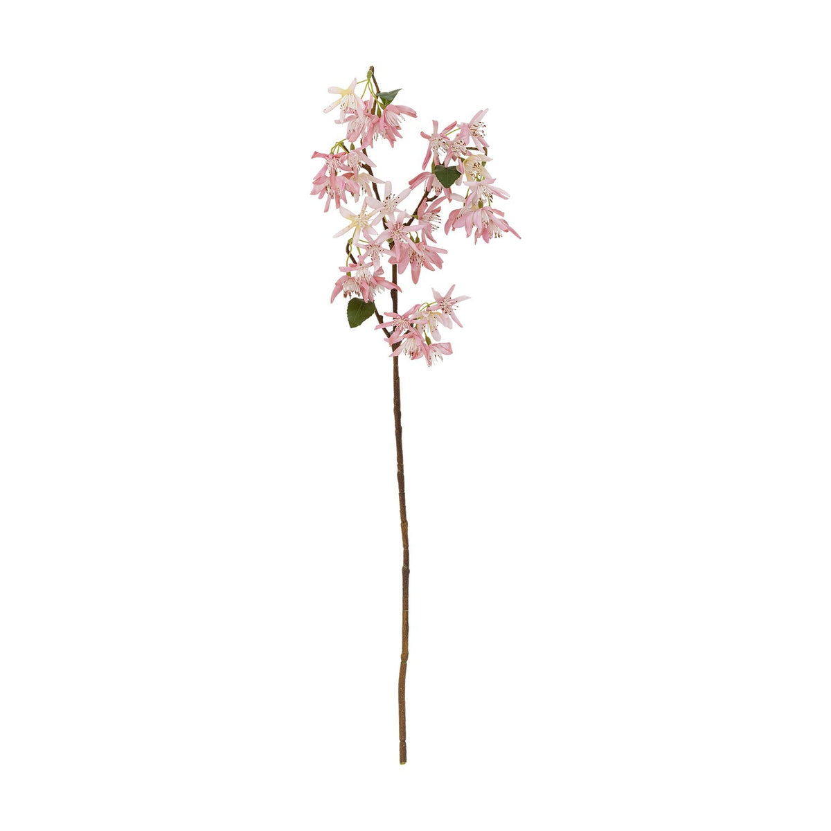Artificial Chrysanthemum stem, 72cm, with clustered small pink flowers and green leaves along the upper section of a long bare brown stem, shown against a plain white background.