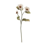 Chrysanthemum artificial stem, 96cm, with three white fringed blooms and textured green leaves on a slender branching stem, shown against a plain white background.